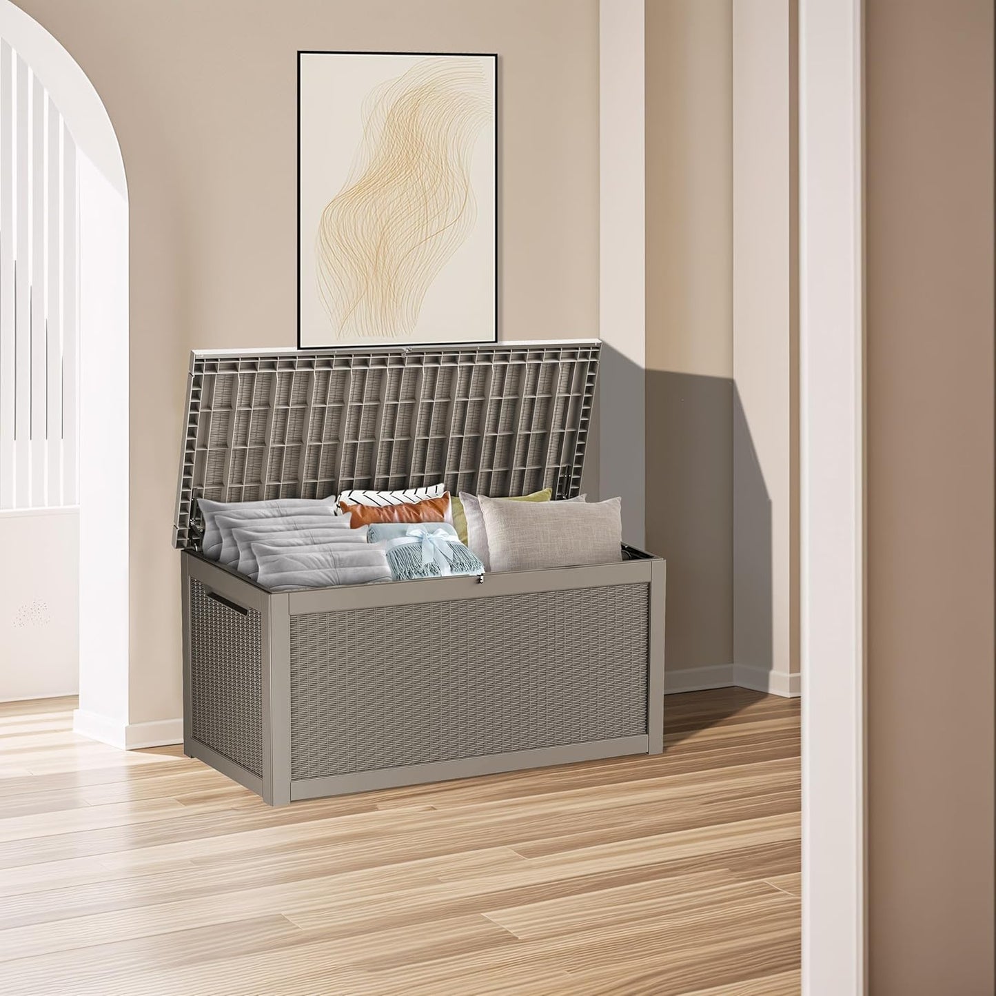 320 Gallon Lockable Resin Deck Box, Waterproof & UV-Resistant Outdoor Storage Box for Outdoor Cushion Storage, Garden Tools & Pool Accessories Storage, Gray