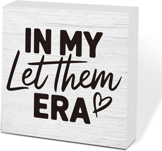 Let Them Wooden Sign, Desk Decorations For Women Office, 5x5 Inch Farmhouse Funny Office Decor Wood Box Sign, Desk Shelf Cubicle Accessories, Appreciation Gifts for Coworkers Boss, 08