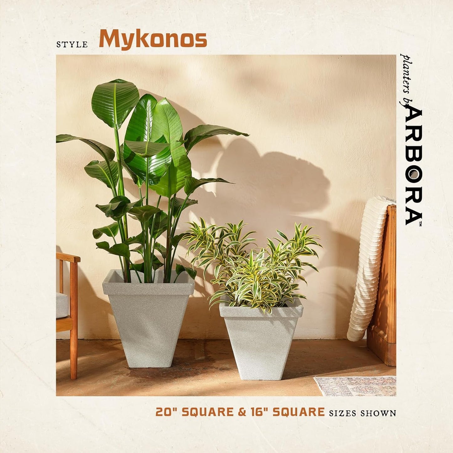 ARBORA 20" Mykonos Square Polyresin Indoor and Outdoor Planter with Classic Cream Finish - Durable, Weatherproof, Lightweight, Large Plant Pot for Patio, Garden, Deck, Entryway
