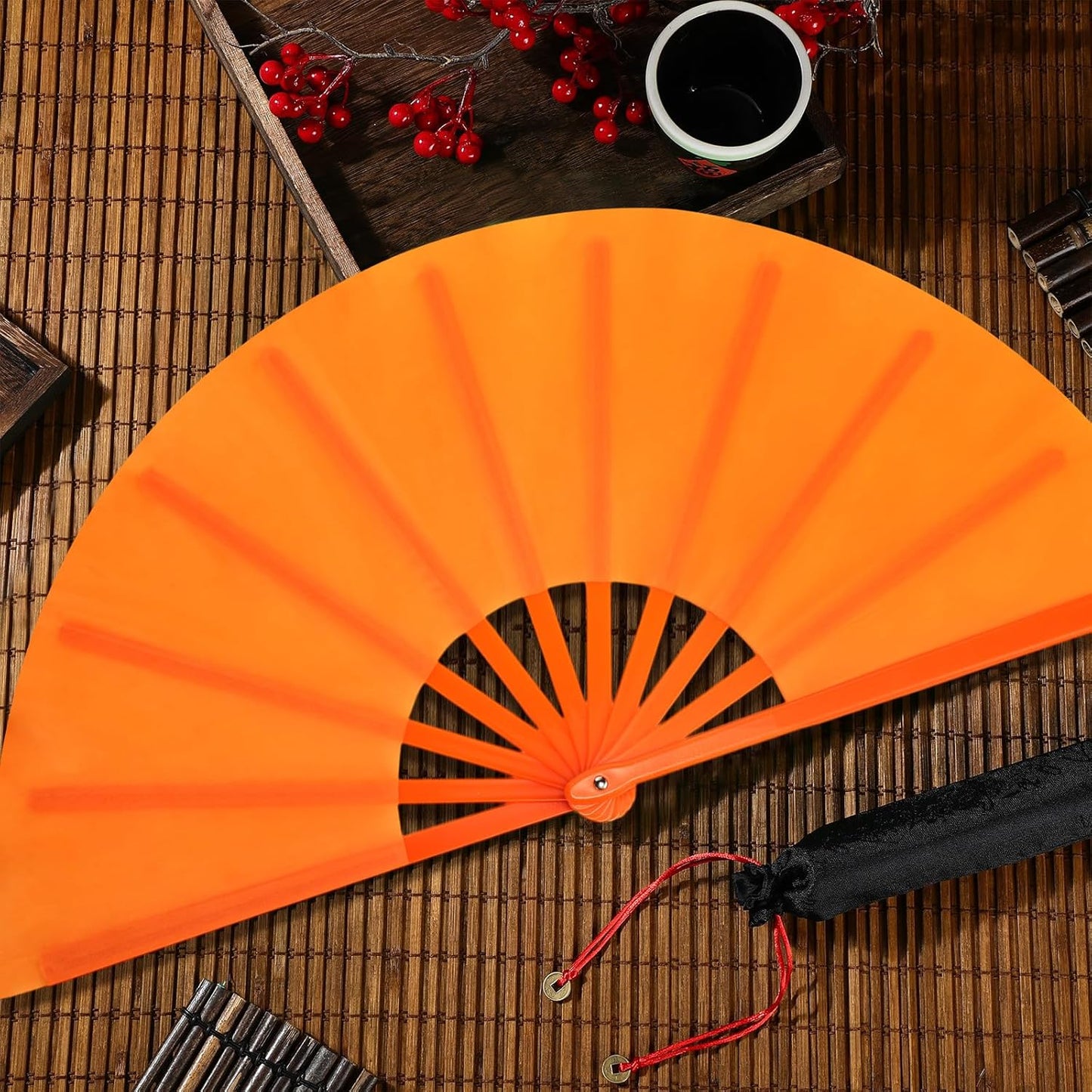 Maitys 2 Packs Large Clap Fans for Line Dancing Large Chinese Folding Hand Fans for Men and Women, Festival, Tai Ji, Kungfu, Martial Art, Gifts (Wine Red and Yellow)