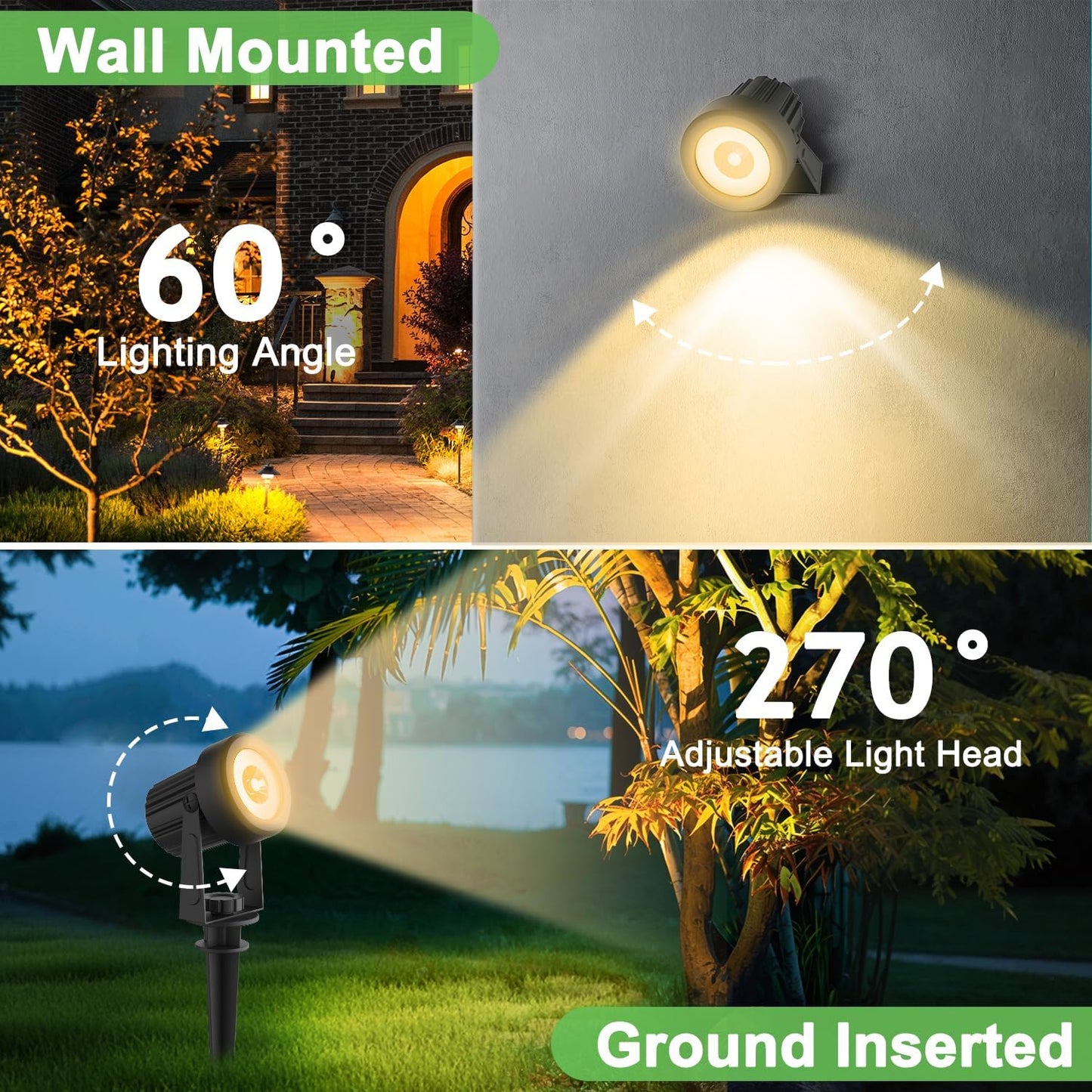 Solar Spotlights Outdoor 2Pack Warm White Auto Dusk to Dawn Landscape Lights, IP65 Waterproof Solar Lights for Garden Yard Path 2-in-1 Ground or Wall Mount