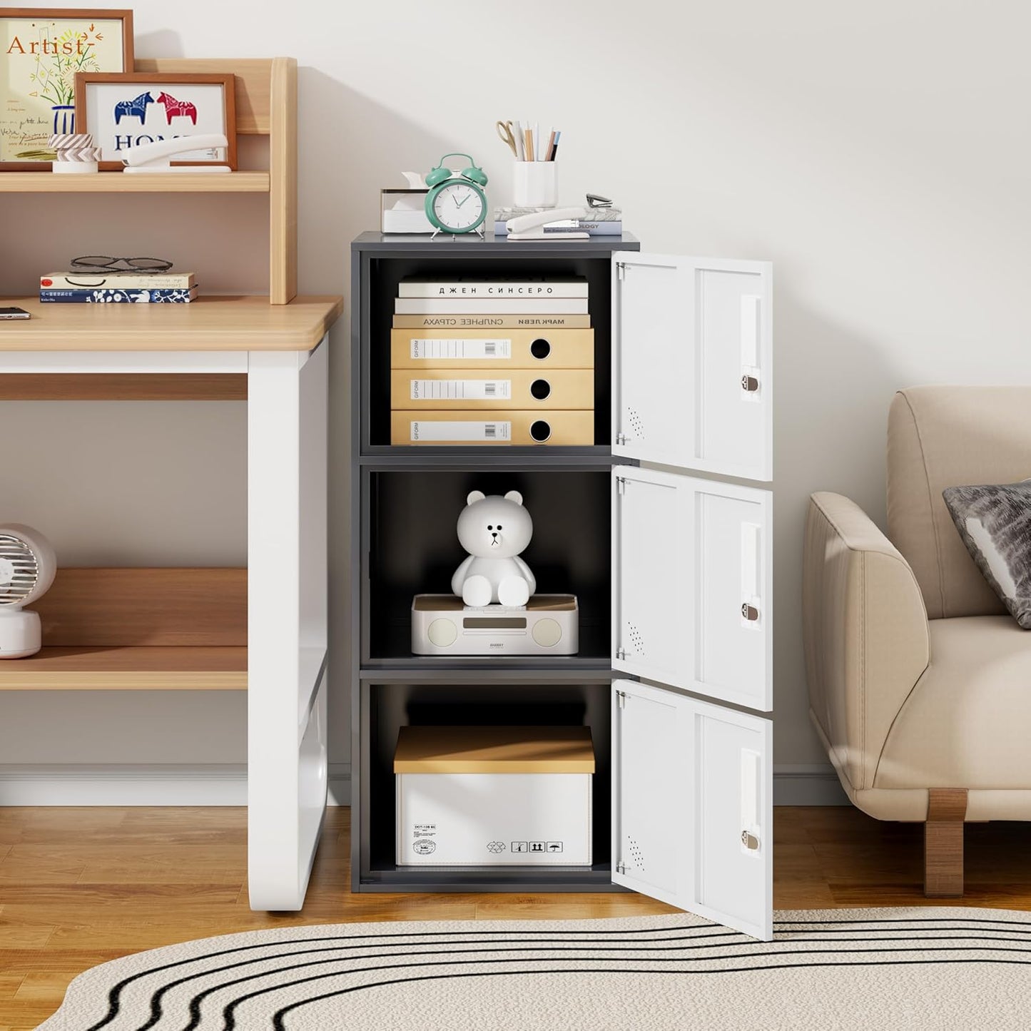 3 Door Metal Storage Locker Cabinet for Office, Home, Gym, School, Steel Cabinet to Storage File, Toys, Shoes and Sports Equipment, Locker Organizer for Gym Office Bedroom (3 Door, Grey)