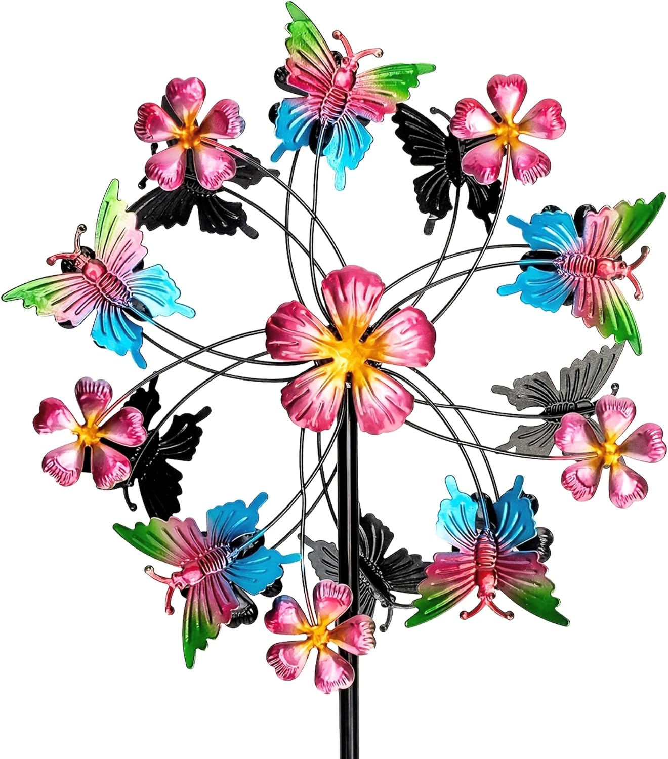38" Double Blade Butterfly Wind Spinners Outdoor, Colorful Butterflies Kinetic Outdoor Decor for Patio, Lawn & Garden Decor