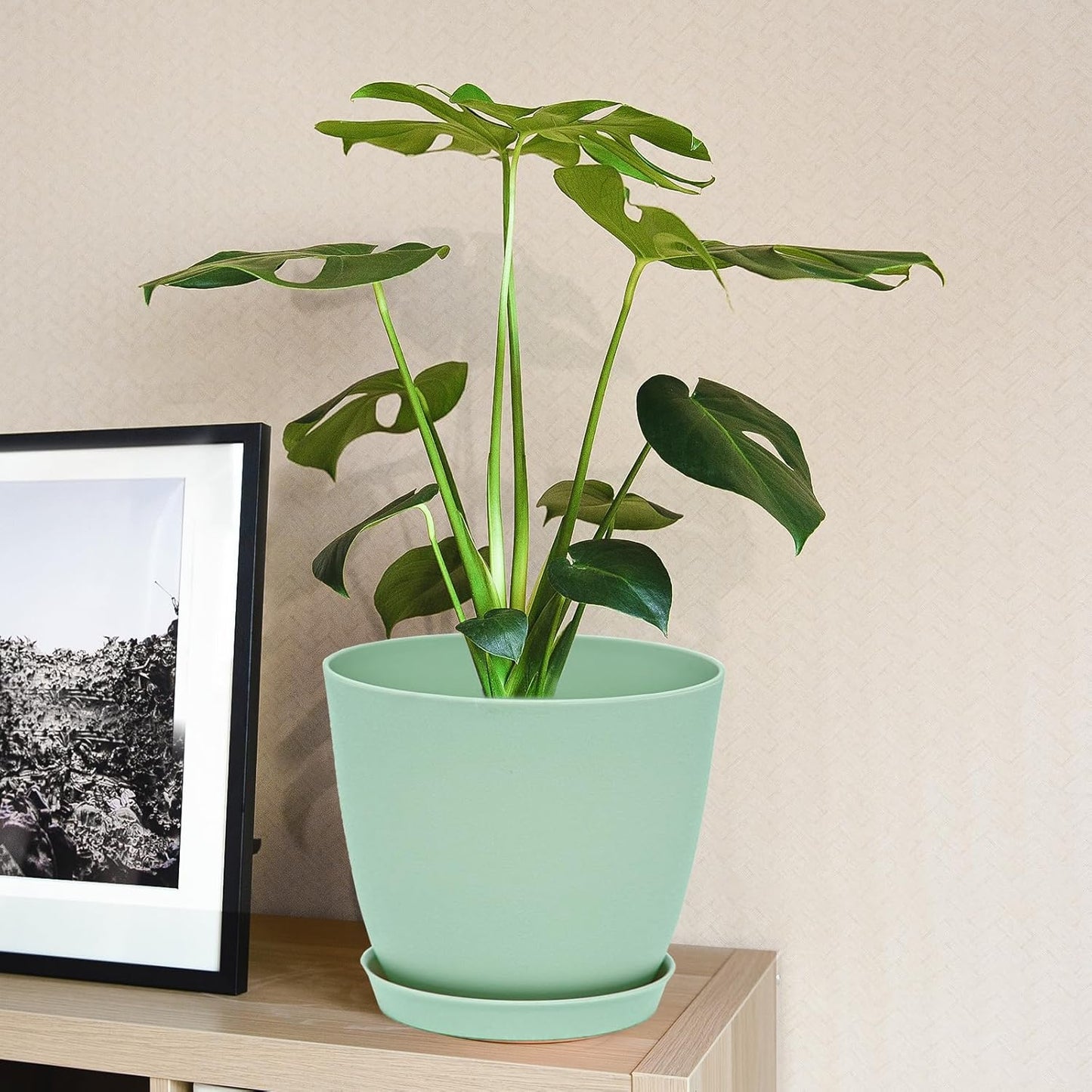 6inch 12Pack Plant Pots, Plastic Planter for Indoor Outdoor Flowers Plants, Green