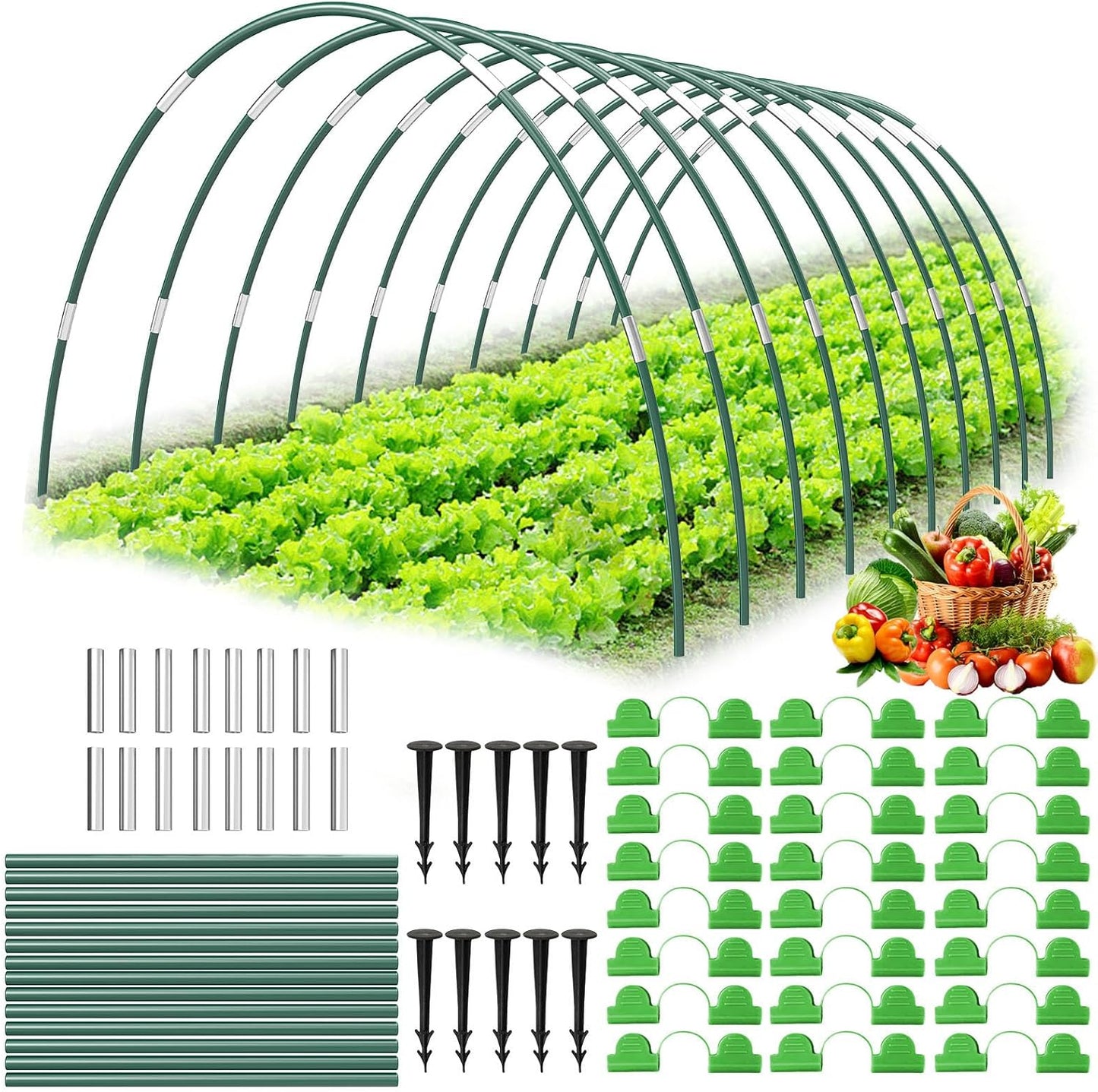50Pcs Garden Hoops for Raised Beds,10 Sets of 7FT Greenhouse Hoops Grow Tunnel, Rust-Free Fiberglass Support Hoops Frame for Netting Shade Cloth Cover, DIY Plant Support Garden Stakes (10 Sets)