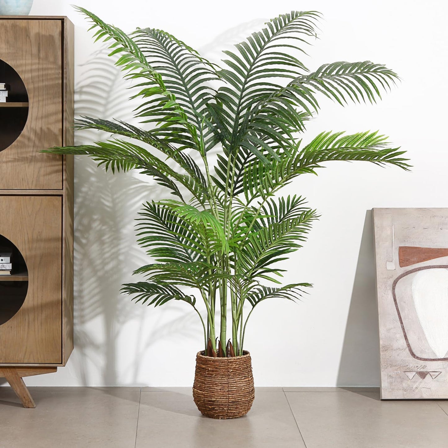 Fopamtri 6 Foot Artificial Areca Palm Tree UV Resistant Fake Palm Plant with 20 Trunks Potted Faux Tree for Indoor or Outdoor Decoration Silk Dypsis Lutescens Plants for Home Office