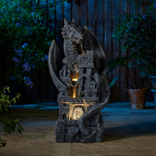 Glitzhome 4-Tiered Cascading Outdoor Water Fountain for Garden Patio Yard Mystical Gothic Dragon Water Fountains Outdoor with LED Lights & Pump, Large Floor Stand Fountain Dragon Waterfalls 36.5" H