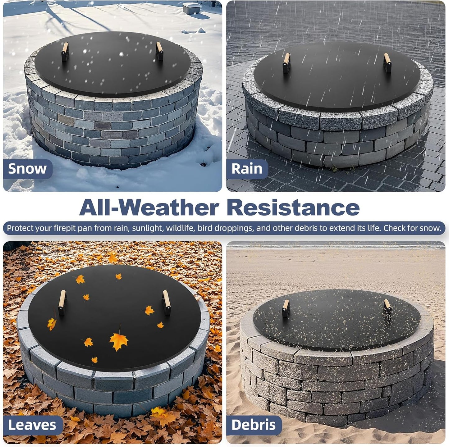 1MORE Fire Pit Lid Round 36" - Metal Firepits Cover with Wooden Handles for Patio Firepits,Rust Resistant 1.5mm Fire Pits Metal Lid, Firepits Accessory, Fire Pits Cover Round, All-season Protective