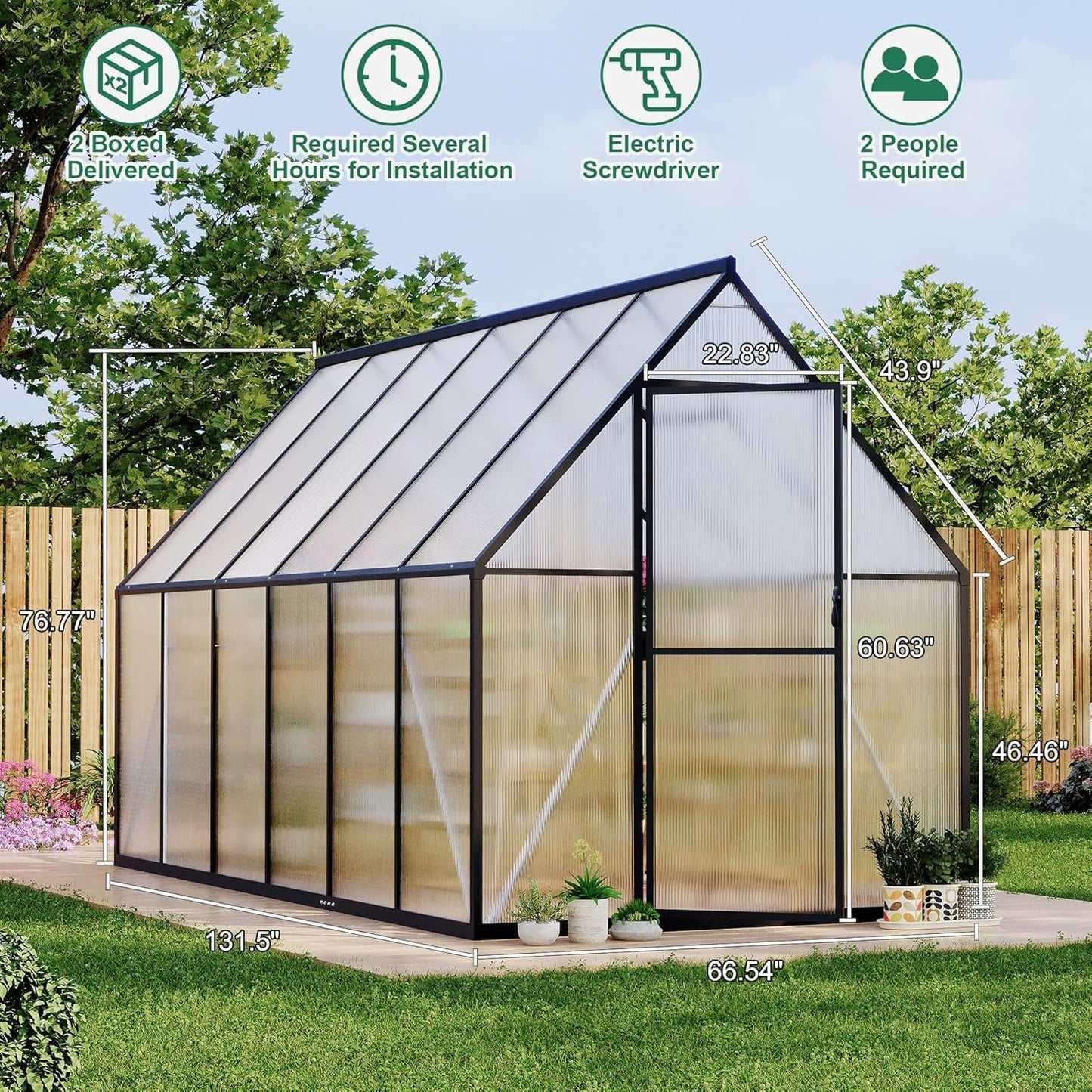Greenhouse 6x11 FT Aluminum-Framed Heavy Duty Polycarbonate with Quick Setup Structure and Roof Vent Large Enhanced Outdoors Green House Kit