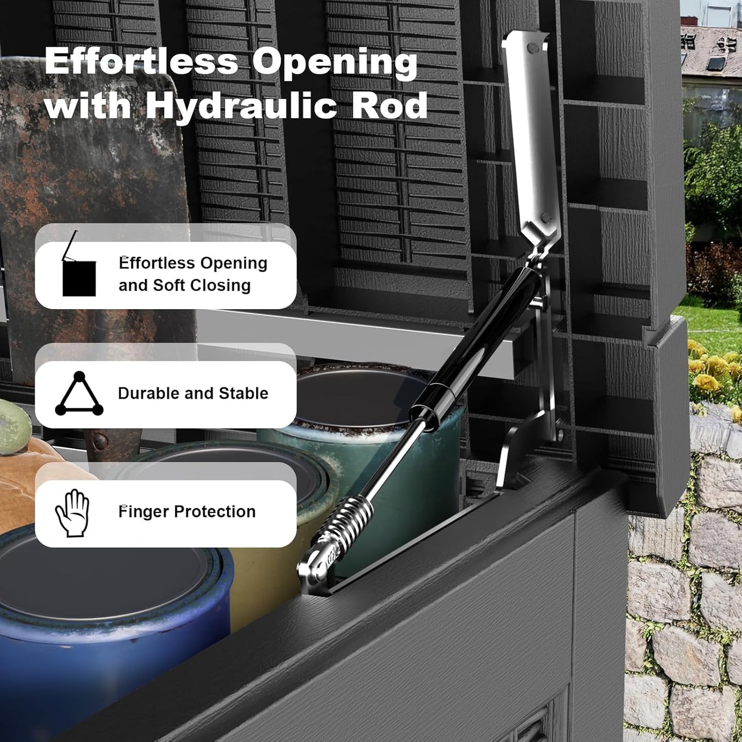 320 Gallon Deck Box Waterproof, UV Resistant Resin Outdoor Storage Box with Hydraulic Rod, Lockable Design and Enhanced Durability for Patio, Garden, and Poolside Use