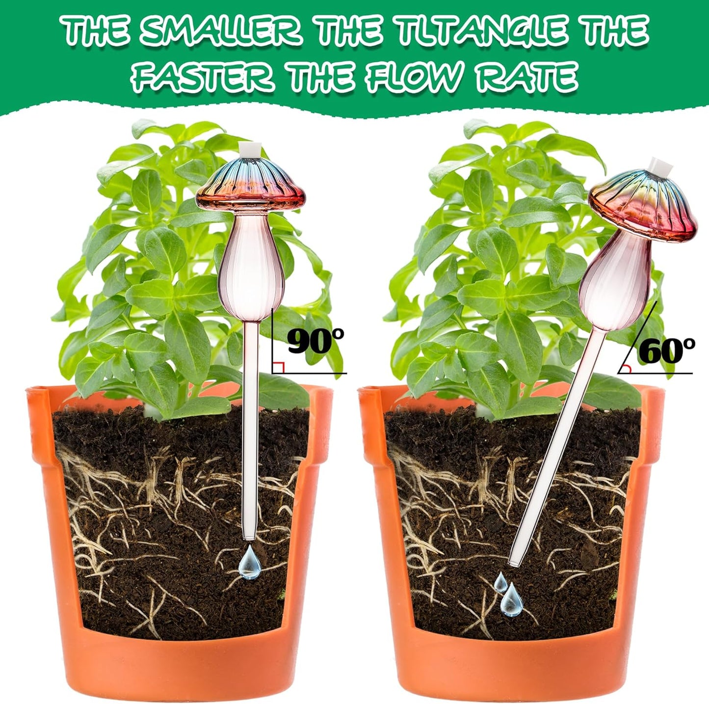 Plant Watering Globes Mushroom, Rainbow Gradient Color Plant Watering Devices, Self Watering Planter Insert, Self Watering Globes - Watering Bulbs for Indoor Plants for Travel Vacation (2 PCS)