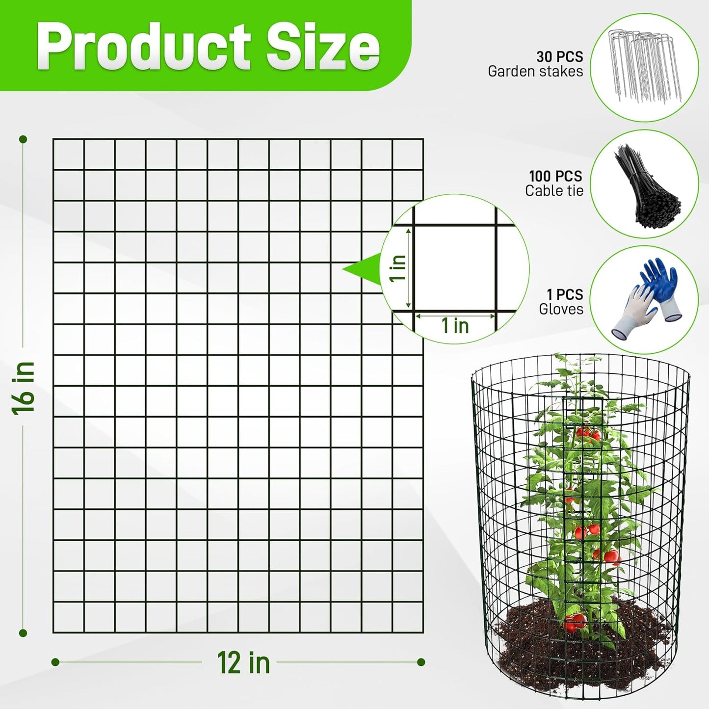 8pcs Plant Protectors from Animals, 16"x 12" Wire Plant Protector, Wire Cages for Plants with Stakes and Cable Ties, Metal Plant Cages for Plants, Vegetables, Flowers