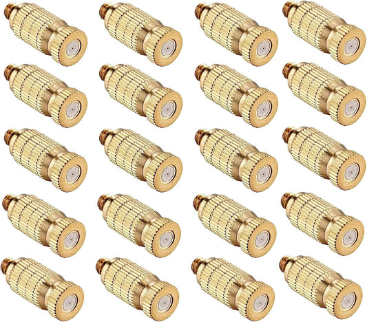 20pcs High Pressure Atomizer Nozzle Brass Misting Nozzles for Outdoor Cooling System, Landscaping, Greenhouse Irrigation, Air Humidification, Anti-Drip Fogging Spray Head(0.016"/0.4mm)