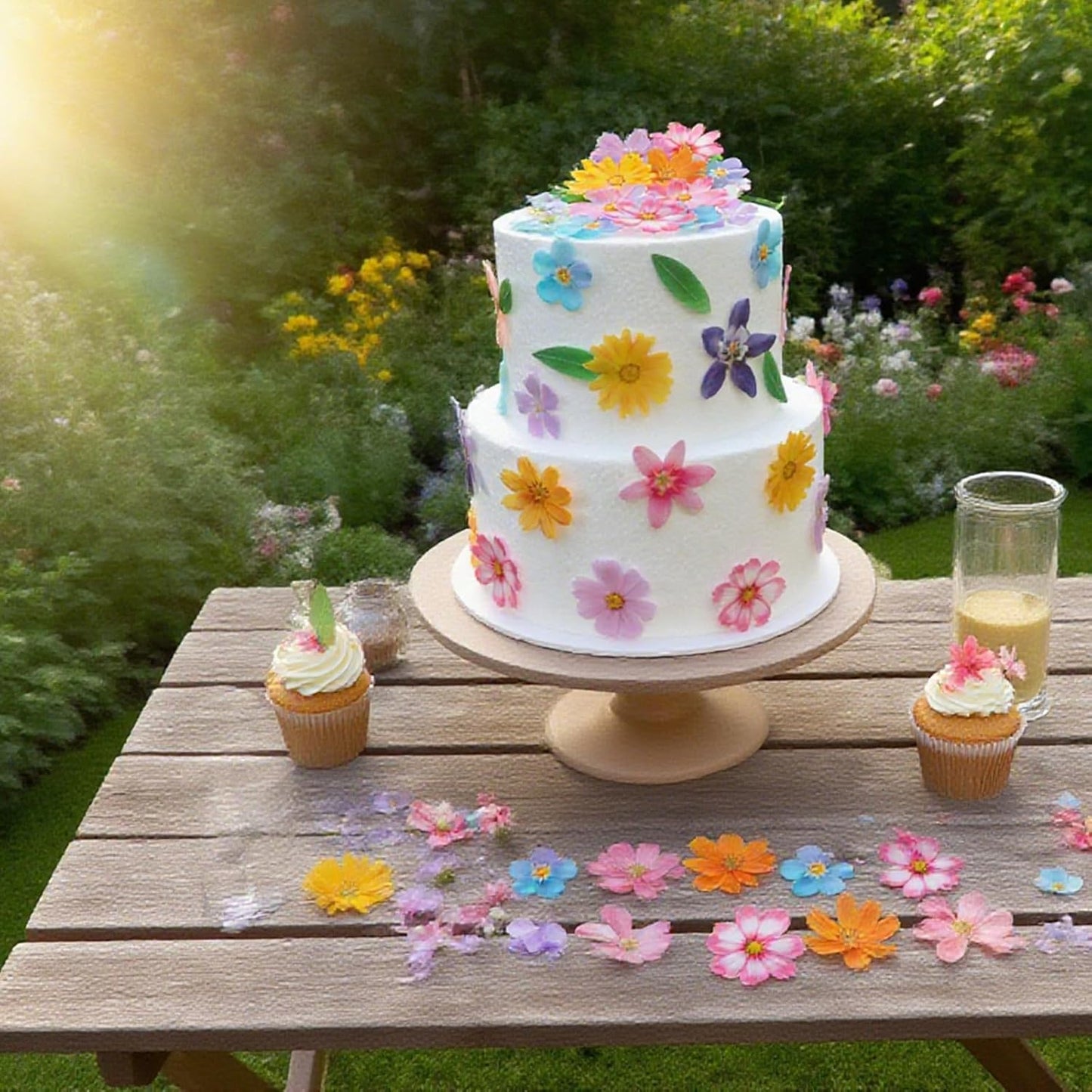 60 Pcs Edible Flowers Cupcake Toppers Cake Decorations Wafer Paper Hawaiian Flower Leaves Cake Decor for Wedding Birthday Parties