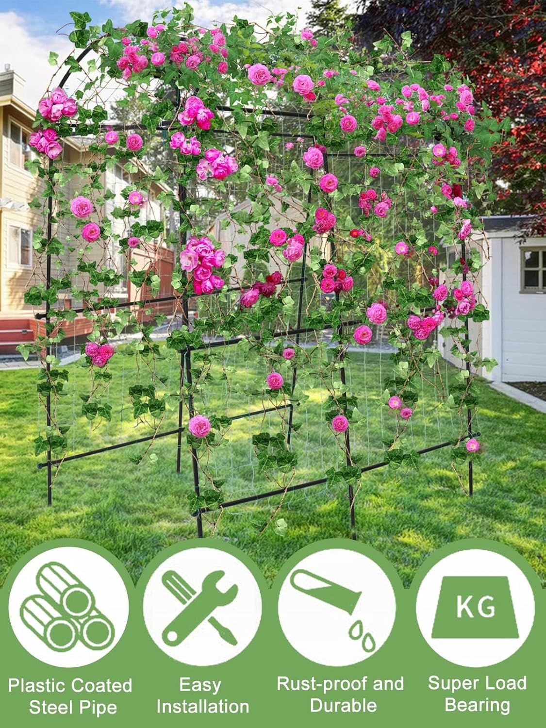 7FT Garden Arch Trellis for Climbing Plants Outdoor, Kalolary Extra Large Garden Tunnel Trellises Metal Cucumber Trellis Indoor for Climbing Vines Vegetable Garden Squash Arbors Plant Support