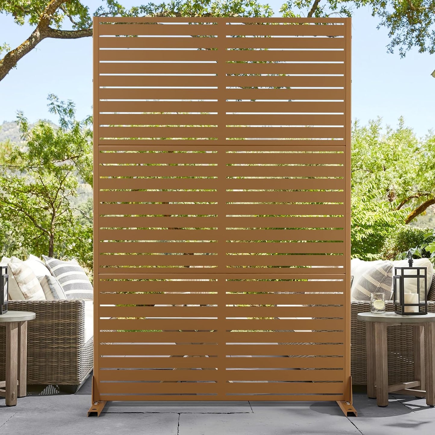 72" H×47" W Metal Privacy Screen Outdoor Privacy Screen Freestanding, Freestanding Decorative Privacy Screen for Balcony Yard&Garden(Consists of 3 Panels)