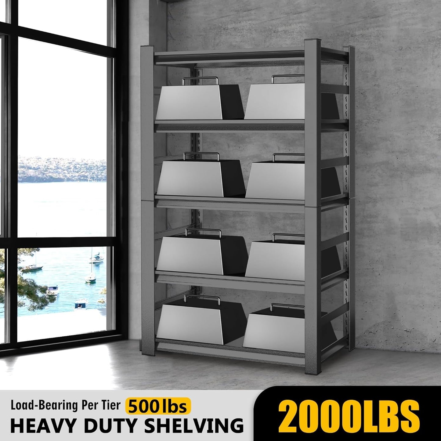 63" Heavy Duty Garage Shelving, 5-Tier Adjustable Storage Shelf, 2000lbs Capacity for Kitchen Garage Warehouse Organization