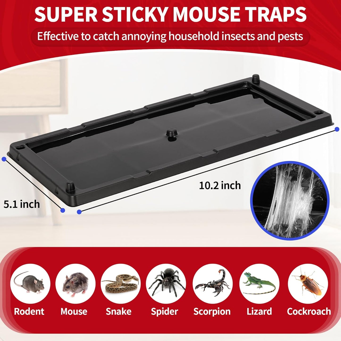 LULUCATCH Sticky Mouse Trap, 16 Pack Large Glue Traps, Pre-Baited Heavy Duty Non-Toxic Bulk Glue Boards Mouse Traps Indoor for Mice, Snakes, Rat, Insects, Cockroaches & Spiders, Pet Safe Easy to Use