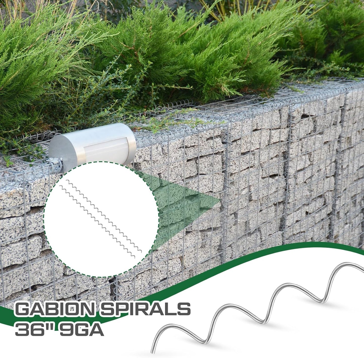 50 Pcs 36" x 2" Gabion Cages Spirals 9ga Galvanized Steel Gabion Spirals Wire for Gabion Cage Install and Connected Stone Gabion Basket Spirals for Garden Projects Quick and Easy Construction