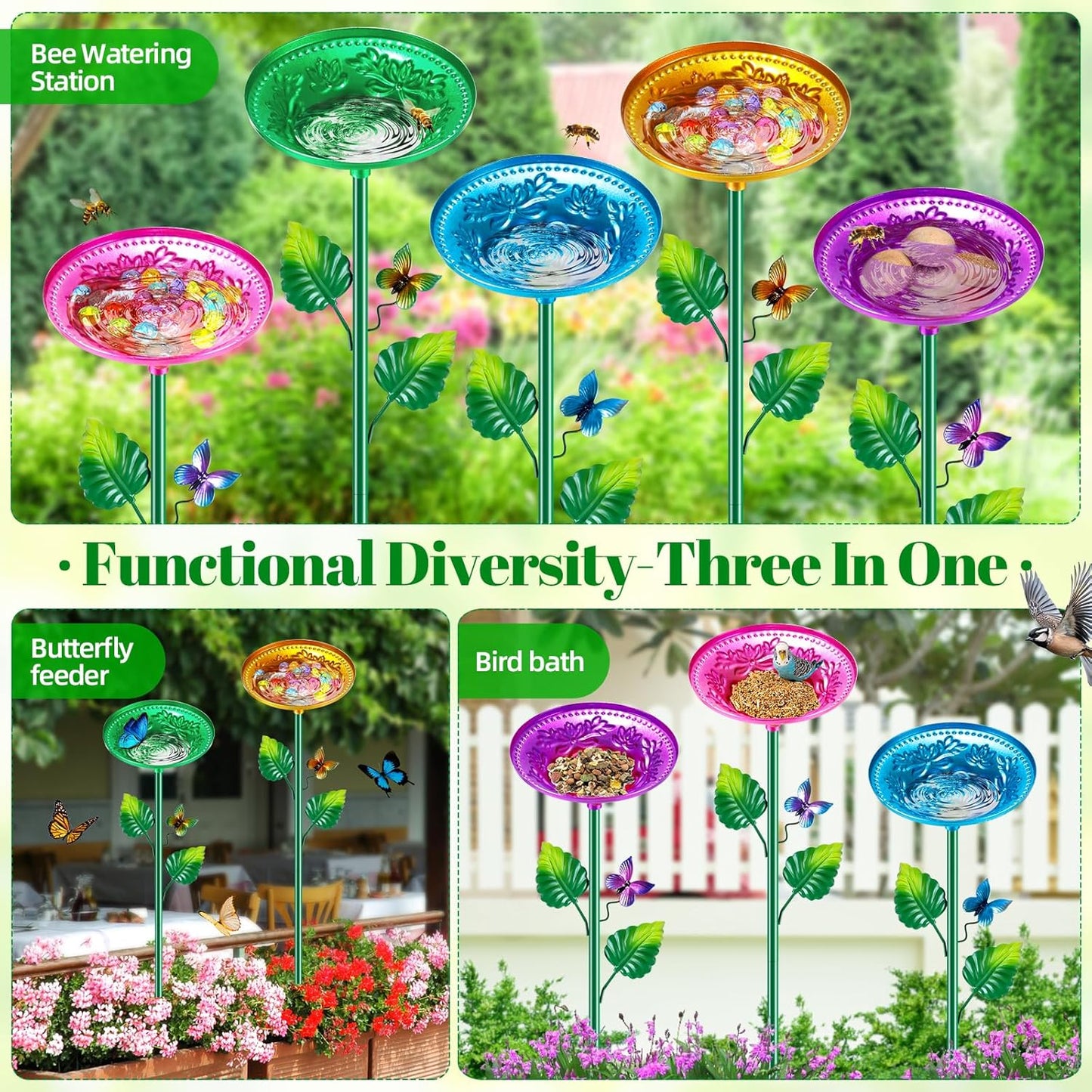 5 Pack Bee Watering Station, Bee Bath for Garden Metal Bee Butterfly Feeder, Colorful Flower Shape Bee Watering Cup Bowl Bee Waterer for Outdoor Outside Yard Decor Pollinator Watering