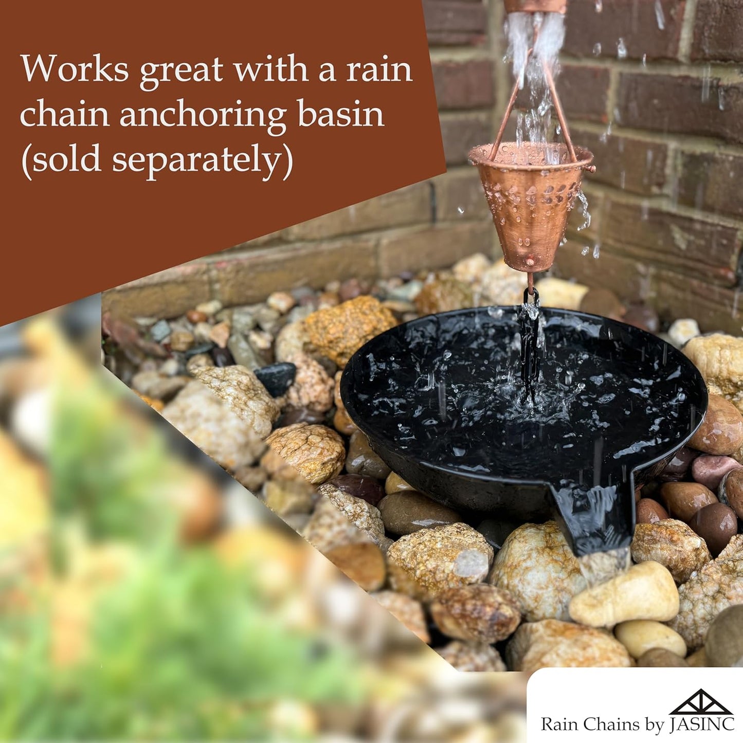 8.5 ft Fiona Cups Pure Copper, to Replace Roof Gutter Downspout, with Installation Kit, Rainwater Catcher/Water Diverter, JAS3004C