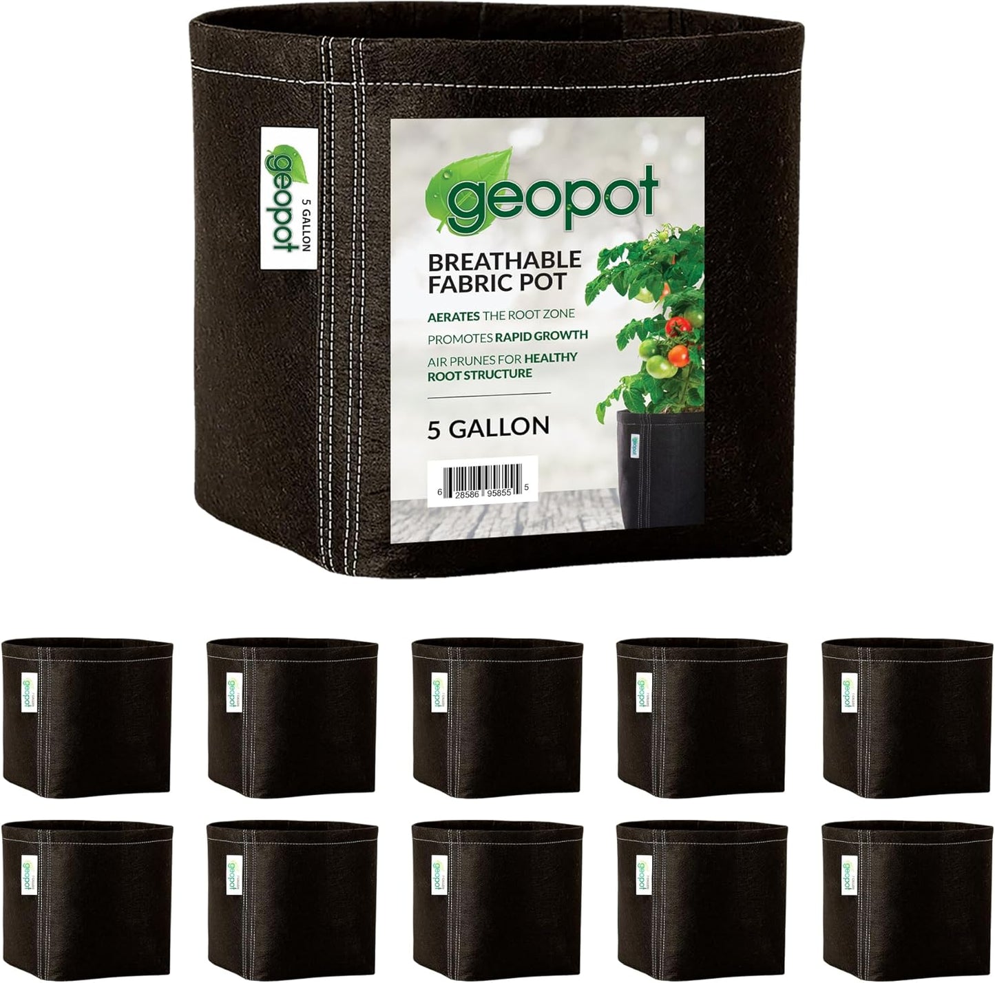 5 Gallon Fabric Grow Bags for Vegetables, Houseplants, Herbs & Flowers | 10-Pack | Fabric Pots for Outdoors and Indoors, Aerated Fabric Grow Bags