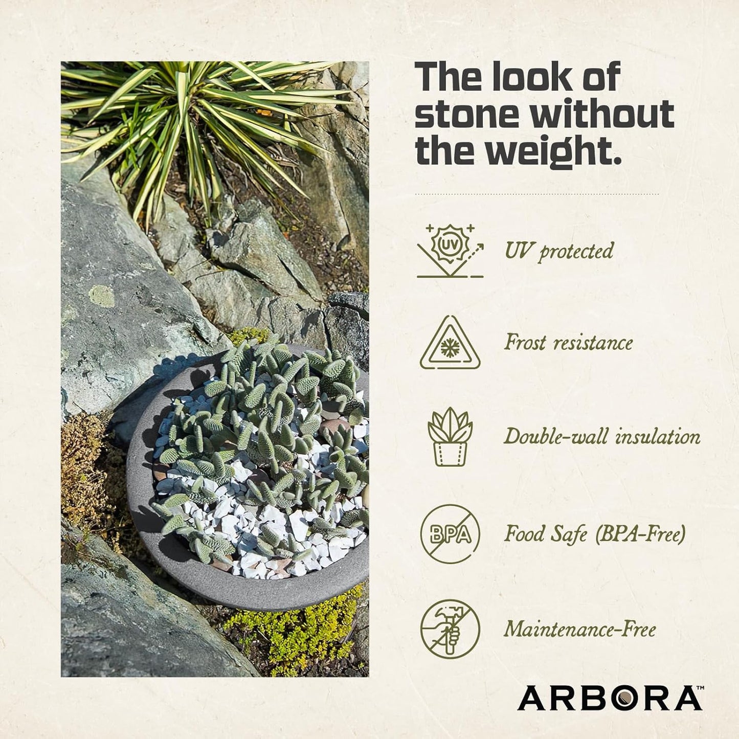 ARBORA 21" Santorini Bowl Polyresin Indoor and Outdoor Planter with Stone Blend Concrete Gray Finish - Durable, Weatherproof, Lightweight, Large Plant Pot for Patio, Garden, Deck, Entryway