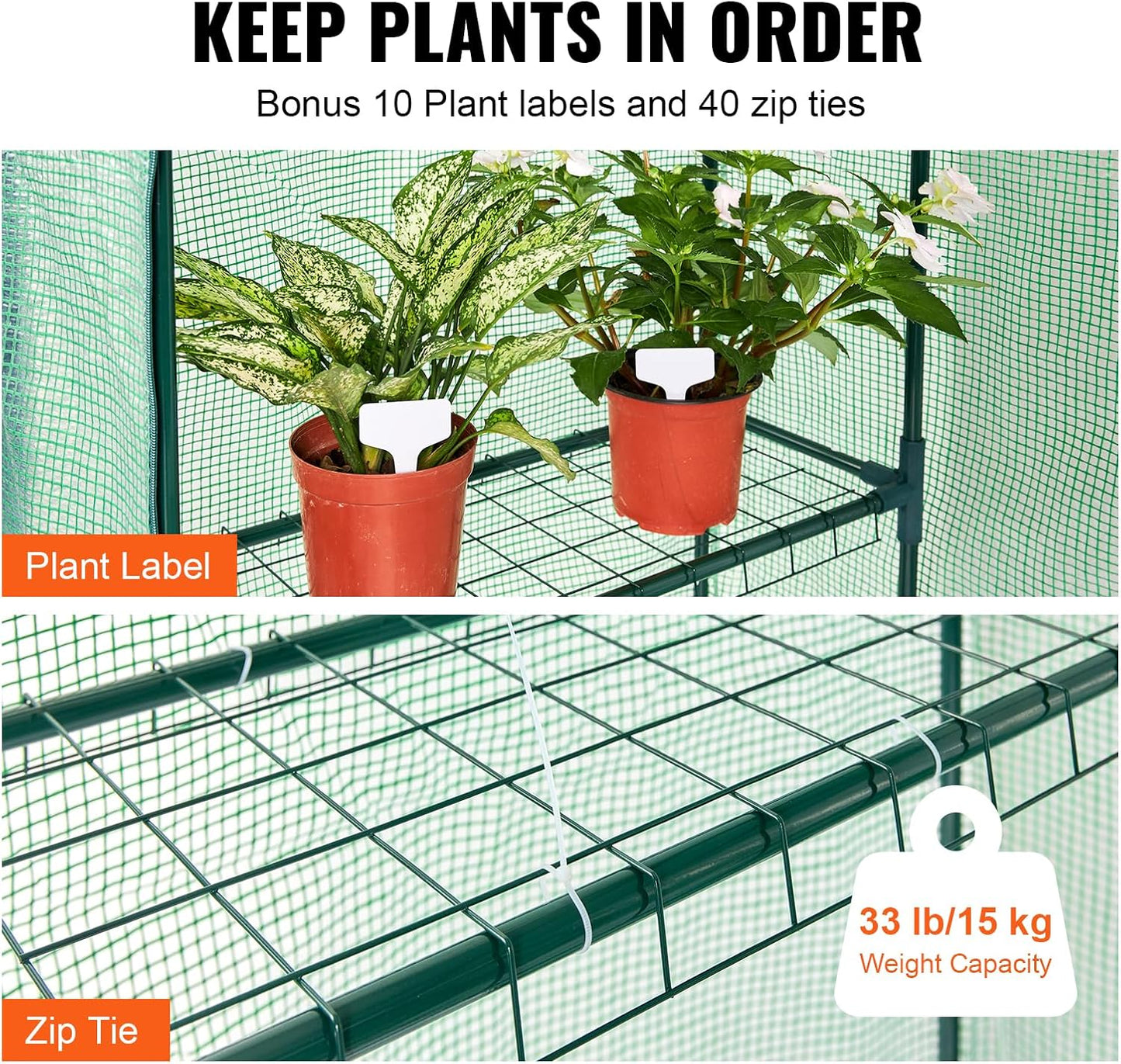 VEVOR Walk-in Green House, 55.5 x 29.3 x 80.7 inch, Portable Greenhouse with Shelves, High Strength PE Cover with Roll-up Zipper Door and Steel Frame, Set Up in Minutes, for Planting and Storage