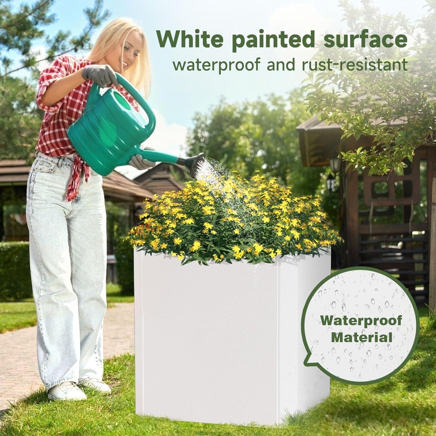 Steel Planter Box-20"x20"x20"-Large Square Planter Box-Outdoor Indoor-Cube Steel Planter Heavy Duty White Metal Planter Flower Pot Commercial Residential for Home Garden Porch Hotel Patio