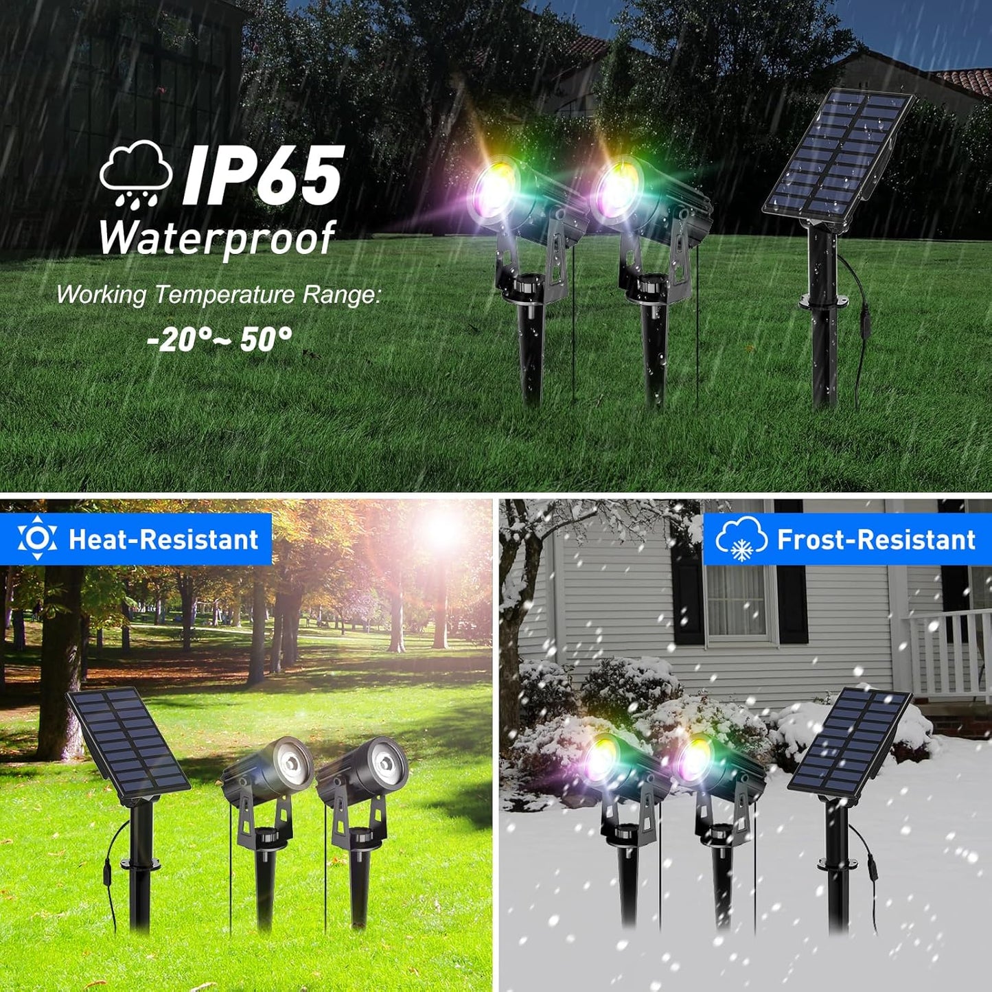 T-SUN Color Changing Solar Lights for Outside,Solar Spot Lights Outdoor Waterproof, Dual Head LED Landscape Spotlights for Garden, Pond, Yard, Trees, Pathway(RGB)
