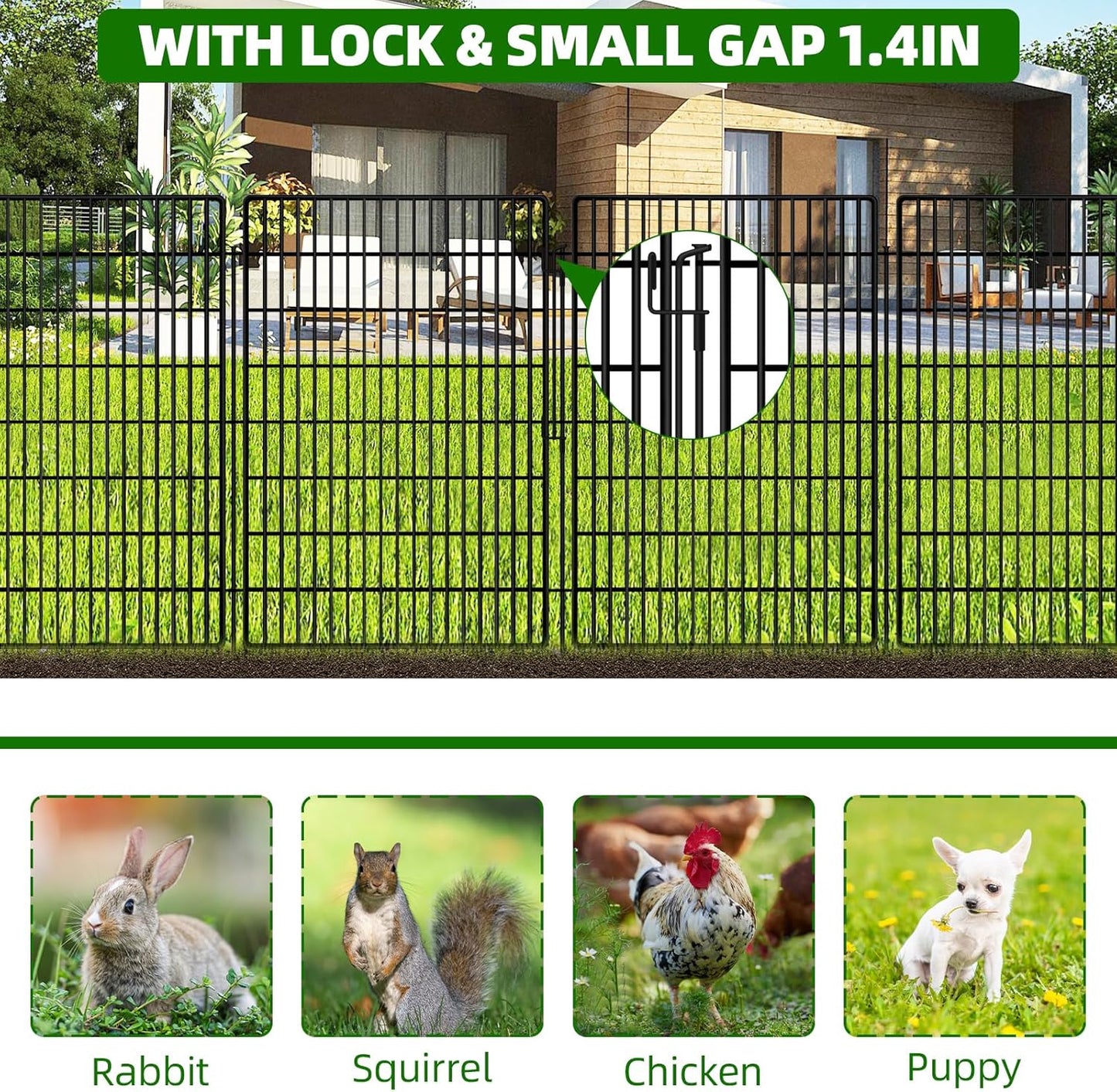 10 Panels Garden Fencing Animal Barrier with Lock, 40 in(H) X 24 ft(L) Dog Fence Outdoor for Yard Rustproof No Dig Decorative Tall Garden Fence Metal Wire Panel Border Rabbit Ground Stakes Fencing