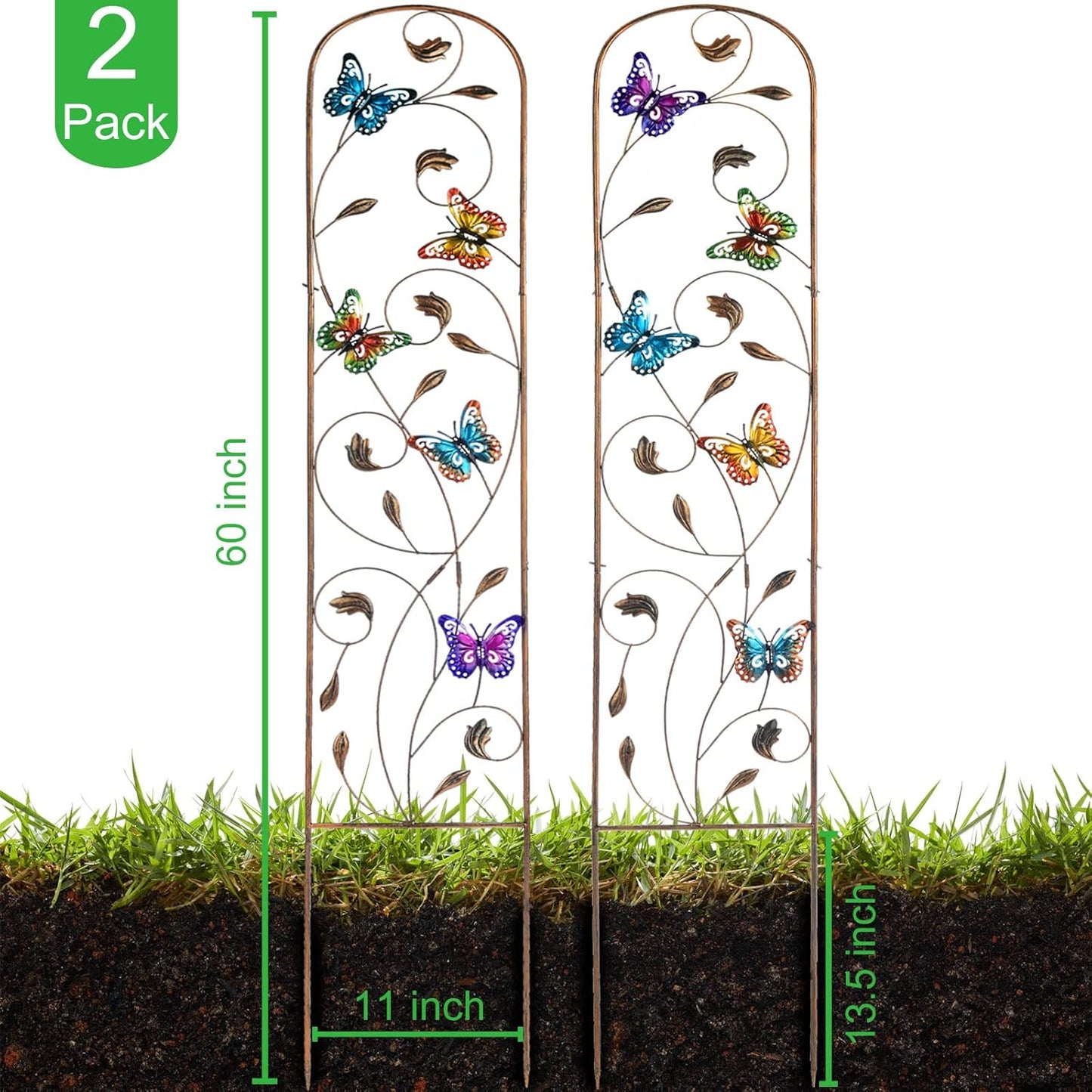 SUNNYPARK Set of 2 Butterfly Metal Garden Trellis for Climbing Plants, Decorative Vegetables Flowers Vine Trellis for Outdoor Patio 60'' H x 11'' W