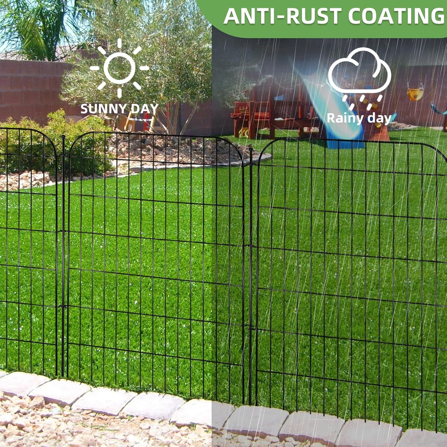 5 Panels No Dig Decorative Garden Fence with Gate for Yard, Total 11.8 ft(L) X 40 in(H) Animal Barrier Fencing for Dog, Patio Rustproof Metal Wire Panel Border, Temporary Tall Fence with Ground Stakes