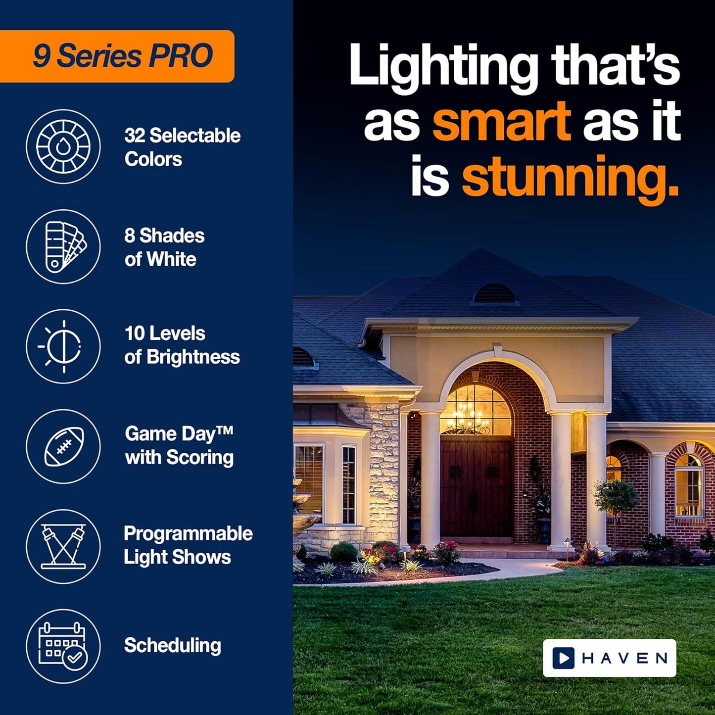 Haven Lighting 9 Series Pro Landscape Lighting Kit - Professional-Grade App Controlled Smart Lights with WiFi - Color Changing Exterior House Lighting, 6-Up LED Lights