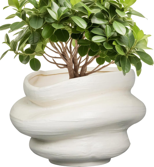 Ceramic Plant Pots Bonsai 11 Inch - Flower Pots for Indoor Plants, Large Plant Pots with Drainage Hole, Decorative Planter Outdoor Flower Pot for Office, Gift for Men Women, White