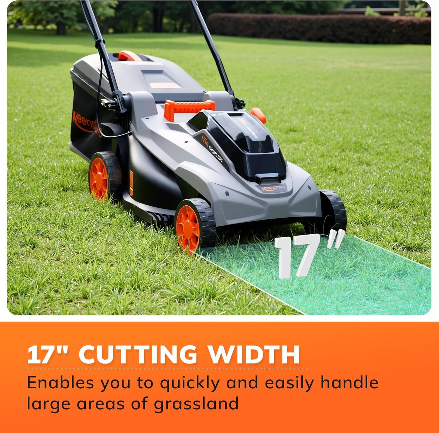 Keenstone Cordless Lawn Mower, 17" Electric Lawn Mower with Direct-Drive Brushless Motor, 2 x 20V 4.0Ah Battery, 6 Position Height Adjustable Push Mower for Yard & Thick Grass(35min Runtime)