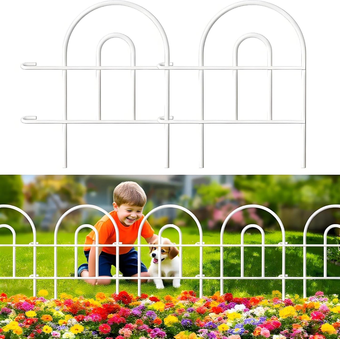 AMAGABELI GARDEN & HOME 35Panels 18in(H)×50ft(L) Decorative Garden Fences and Borders for Dogs Garden Fencing Animal Barrier No Dig Rustproof Metal Fence Panels for Flower Bed Fence White