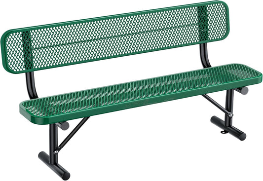 6Ft Outdoor Bench with Back Portable Frame, Outdoor Steel Park Bench with Backrest, Expanded Metal Mesh Bench for Outside, Lawn, Backyard, Park, Deck, Garden, Patio, Porch, Green