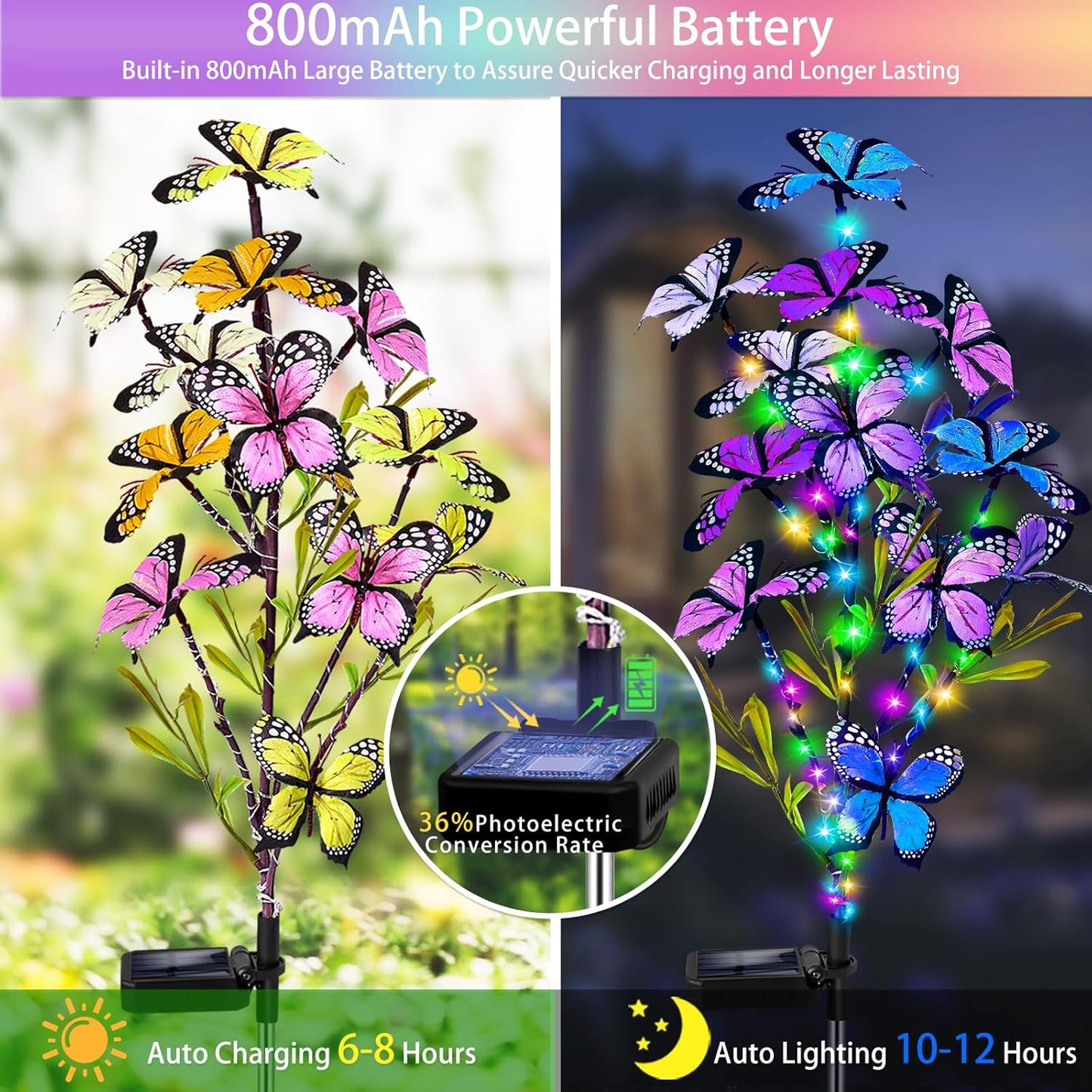 Solar Garden Lights Outdoor, Waterproof 6 Pack Solar Butterfly Lights with 60 LED 12 Butterfly Colorful Lighting for Garden Yard Lawn Outdoor Decor, Gift for Mom Women Mother's Day