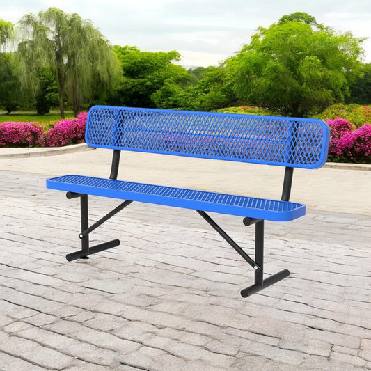 6 Feet Heavy Duty Metal Park Bench for Outside, Outdoor Steel Bench with Backrest & Portable Frame, Commercial Benches for Shopping Malls/Stores/Parks/Patios/Decks/School