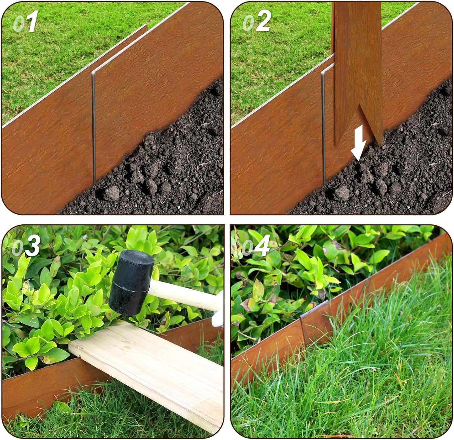 10 Inch Corten Steel Landscape Edging, 6 Pack Metal Landscape Edging, Landscape Edging with 7 Clips and Gloves for Lawn, Pathway, Yard (Rust-Colored)