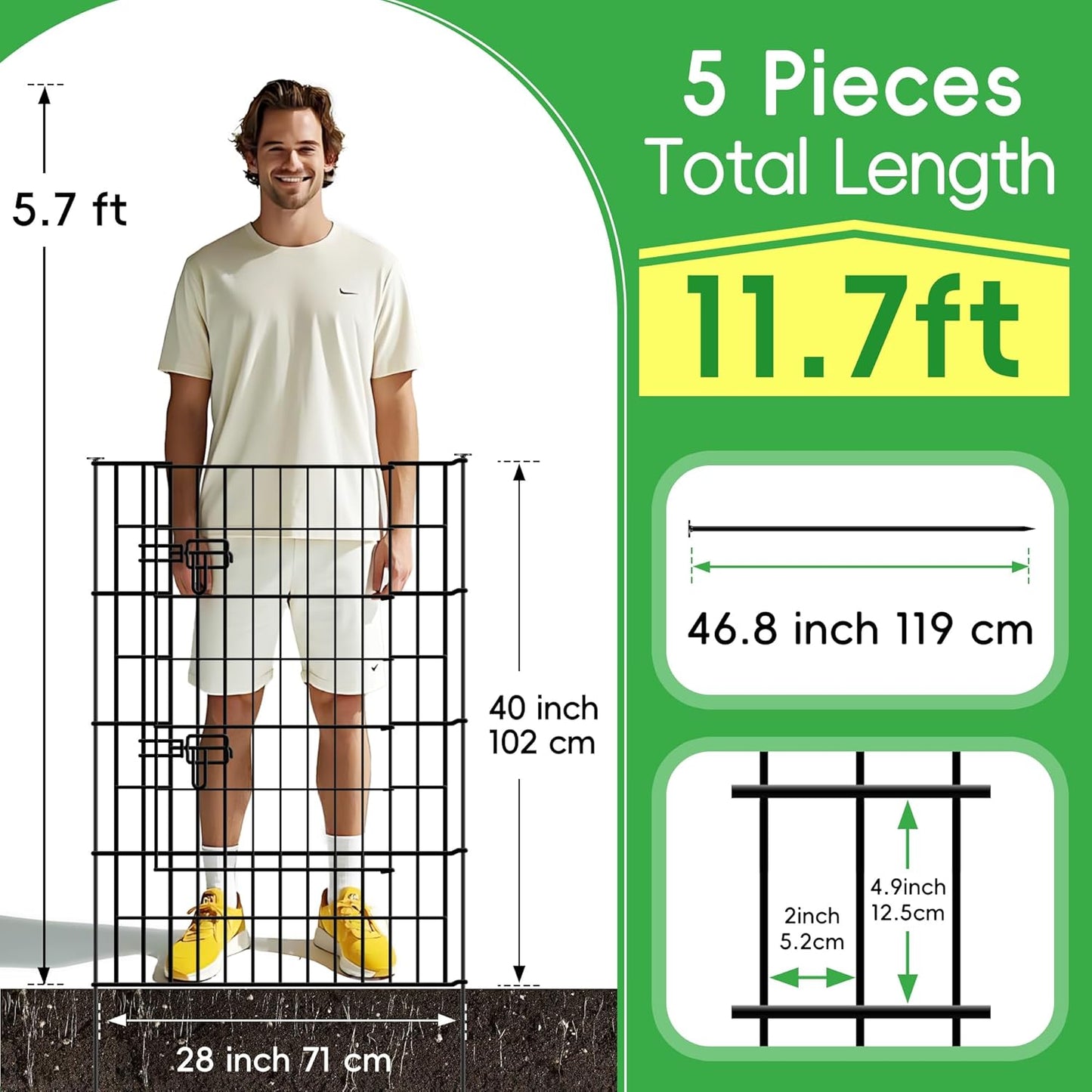 ARIFARO Decorative Garden Fence 4 Panels+1Gate 40in(H) x28in(W) No dig Animal Barrier Fencing,Pet Fence Rustproof Metal Wire Panel Border for Dog,Rabbits, and Patio(with gate)