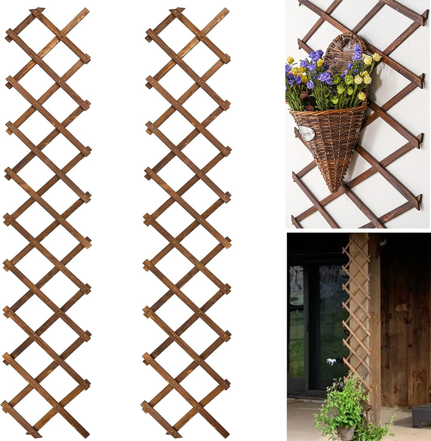 2Pack Expandable Wooden Lattice Wall,Plant Garden Trellis for Climbing Plants Outdoor, Plant Vertical Rack Wall Decor Indoor