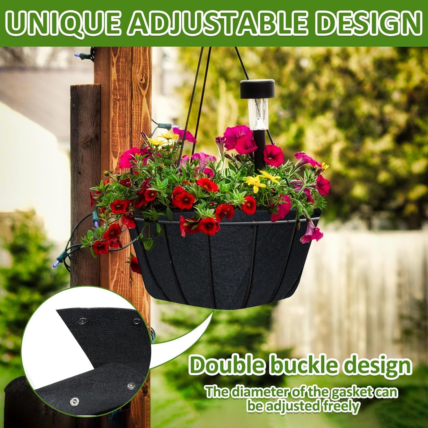 14Inch Round Fabric Planter Liners (4pcs), Felt Flower Pot Liners for Hanging Baskets, Planter Liner for Garden Flower Vegetables Plant Indoor/Outdoor (Black)