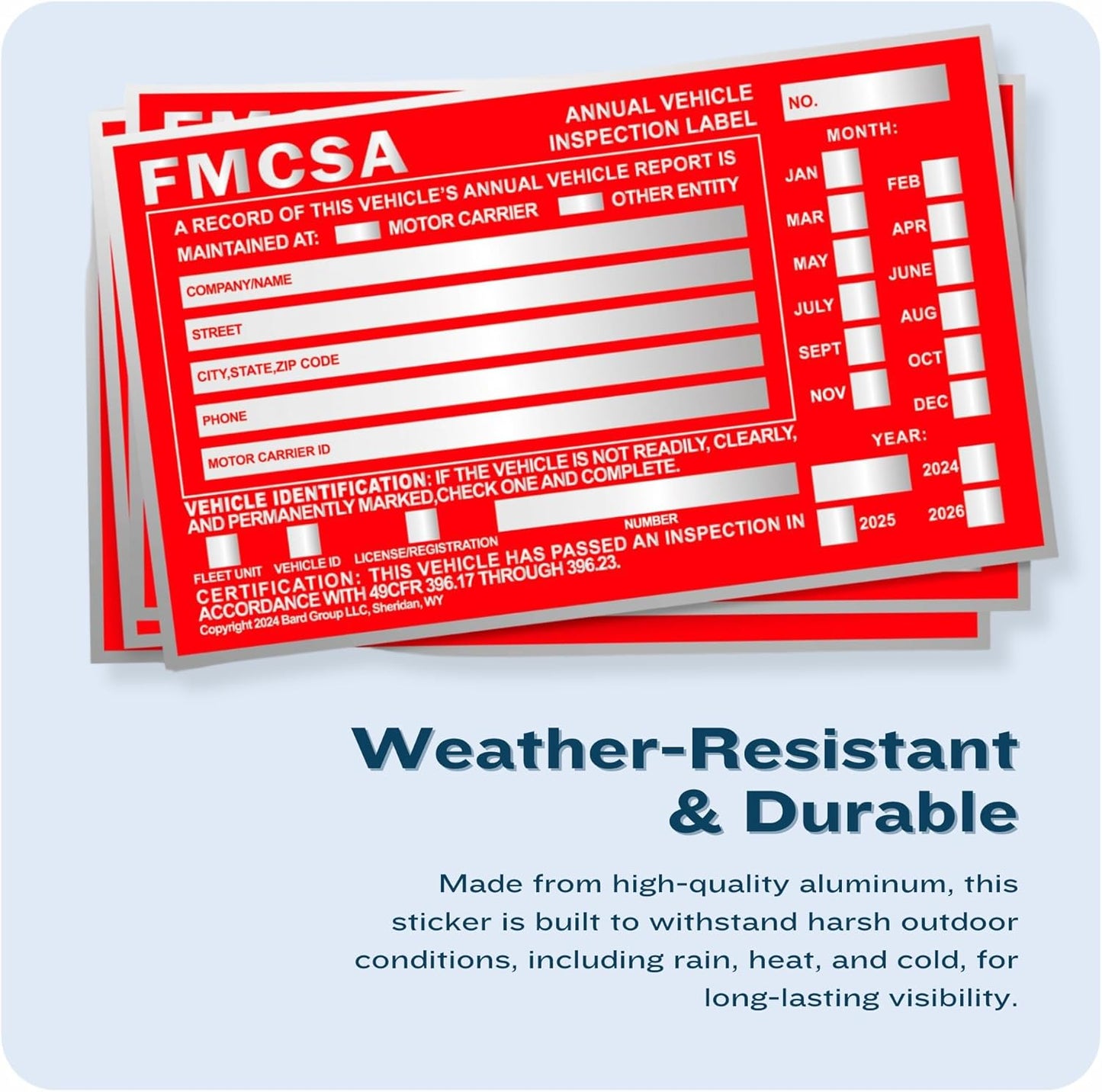 60-Pack DOT Compliant Aluminum Annual Vehicle Inspection Label – Red FMCSA Label with Punch Boxes