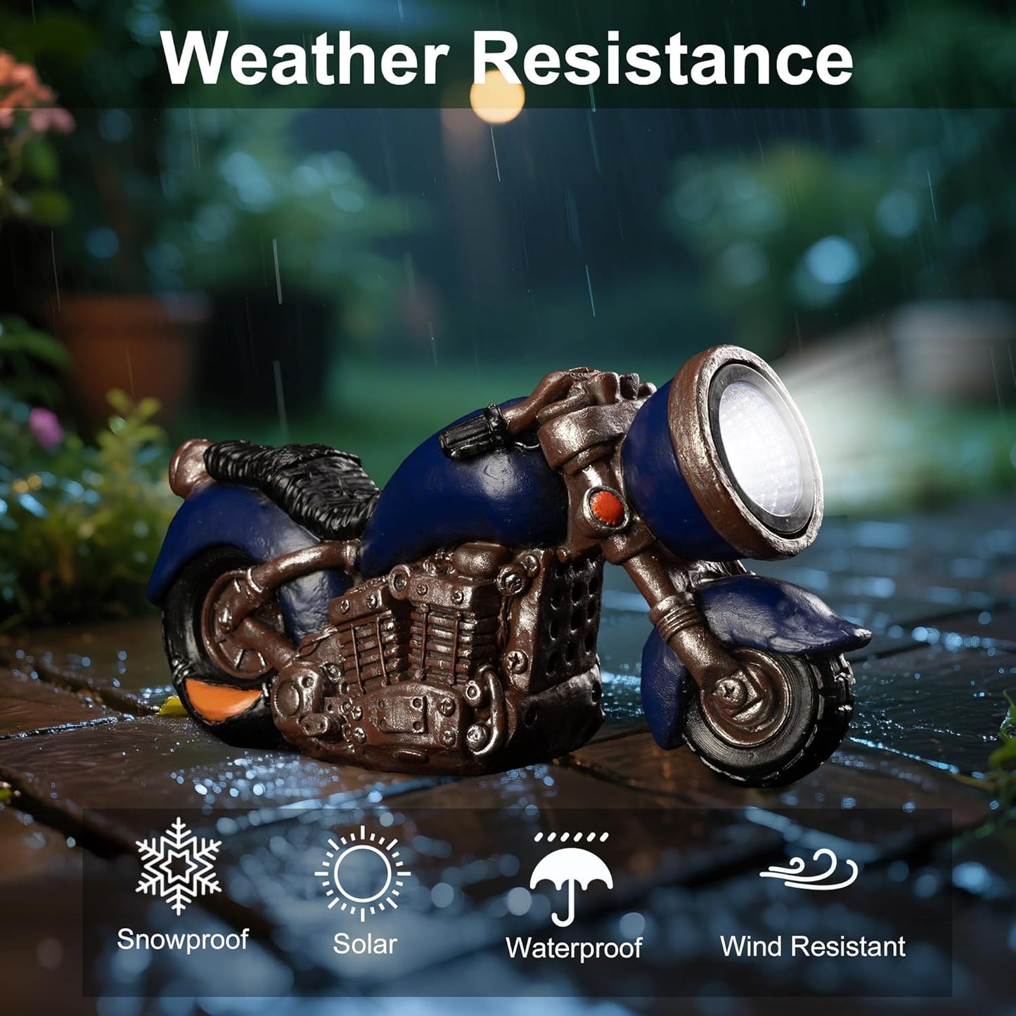 Solar Outdoor Garden Motorcycle Statue, Resin Motorcycle Sculpture with LED Lights, Ideal for Garden, Courtyard and Lawn Decoration, Housewarming and Birthday Gift
