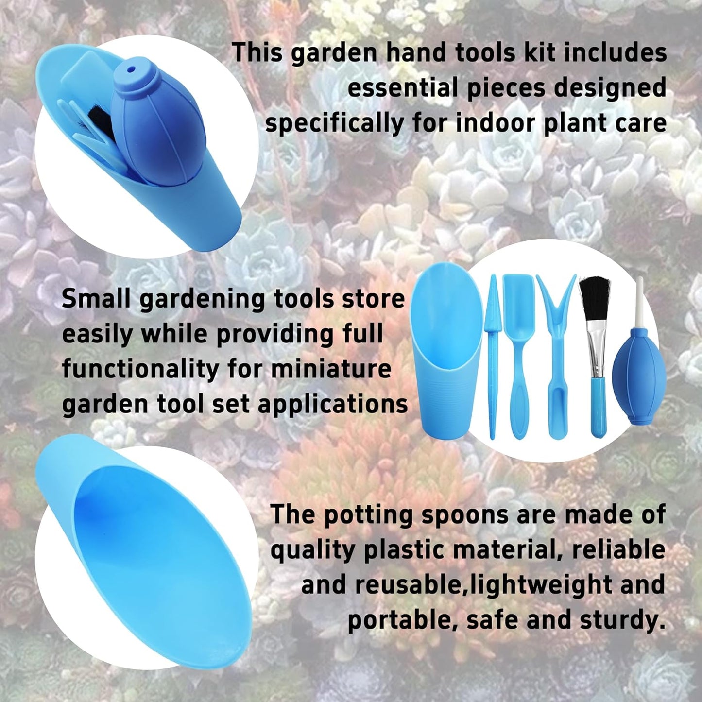6Pcs Mini Succulent Tools Set, Garden Hand Tools Kit for Indoor Plant Care, Succulent Bonsai Miniature Garden Tool Set, Small Gardening Tools for Transplanting Digging Planting, Blue