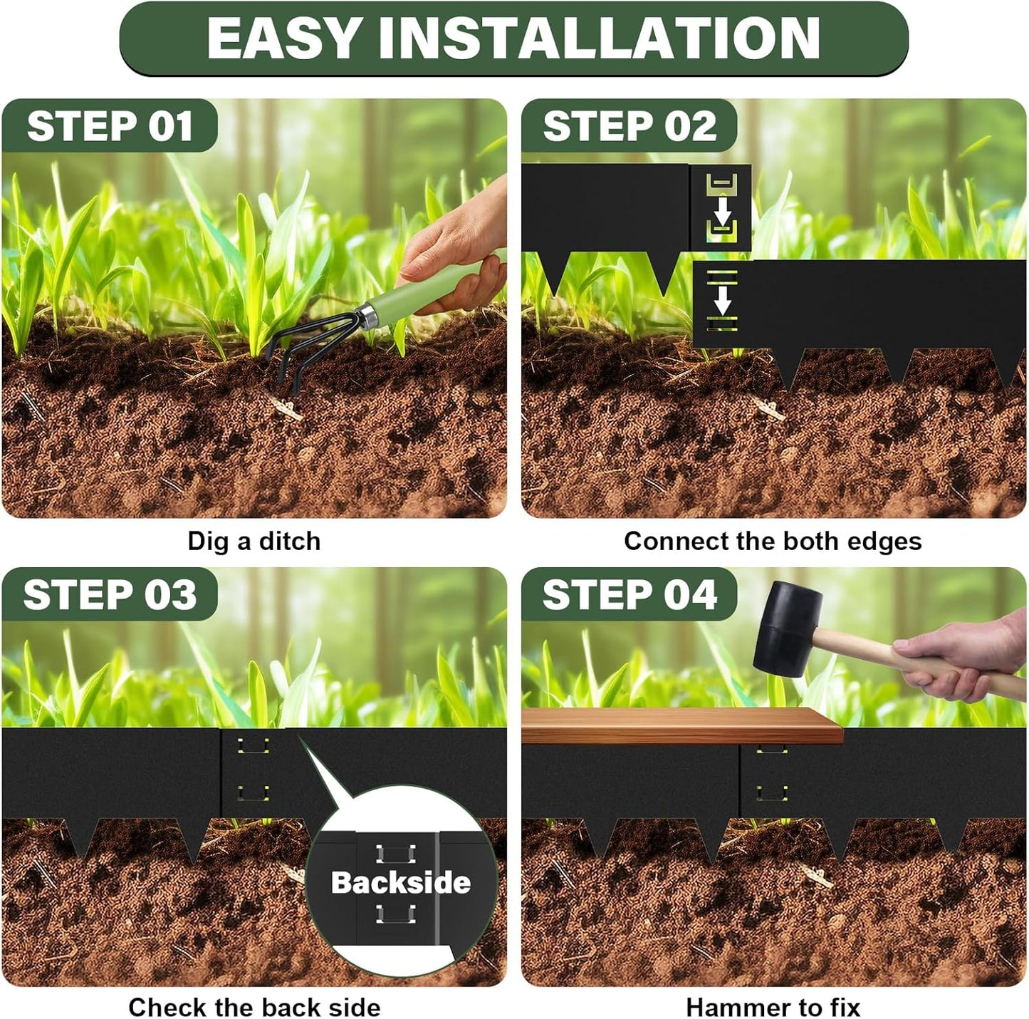 6-Pack Metal Landscape Edging,12 inch Depth 20 ft Total Length,Black Powder Coated Metal Edging for Landscaping,Yard, Garden, Lawn