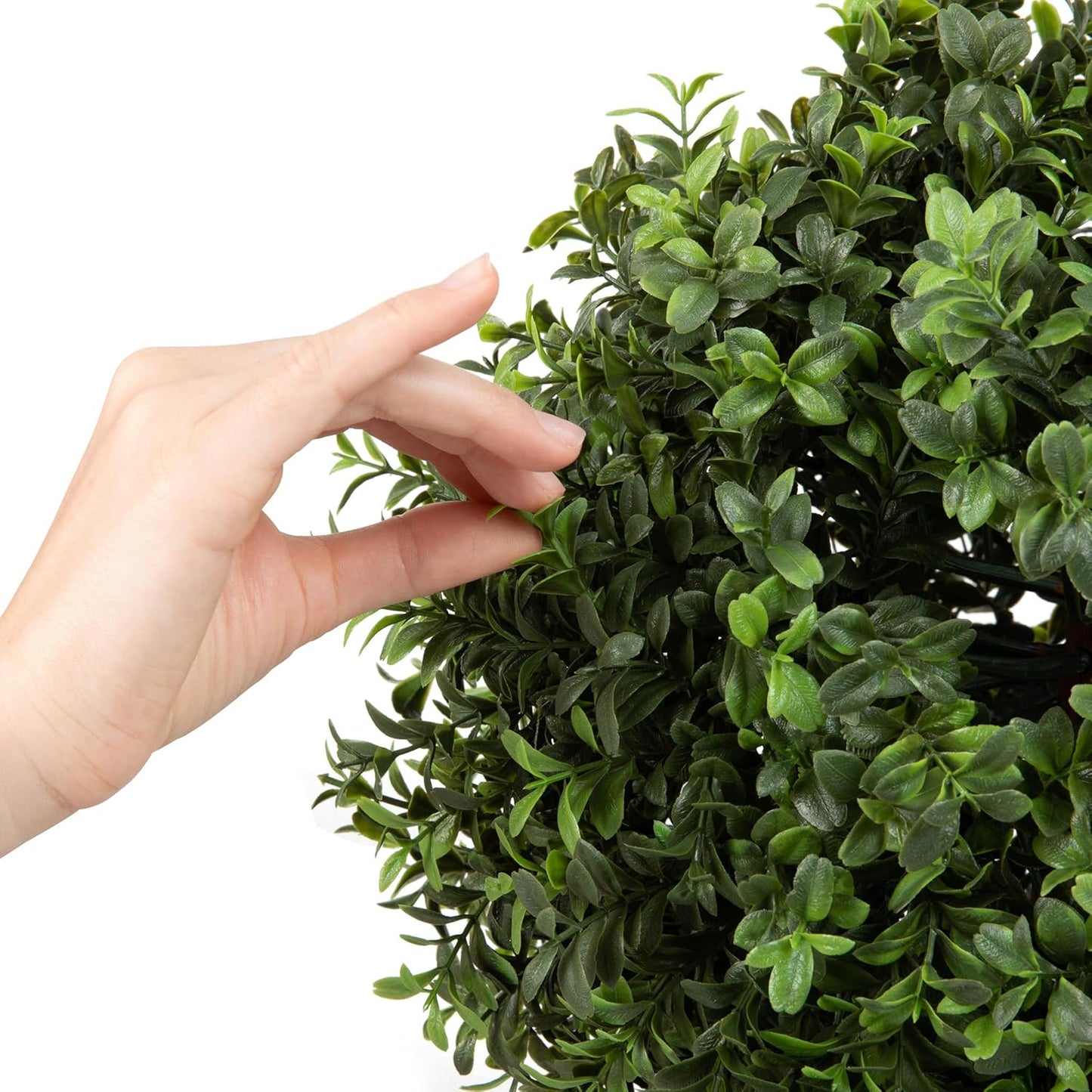 Premium 14" Diameter Artificial Boxwood Topiary – Set of 2 Faux Plants in Black Decorative Planters – UV-Resistant, Weatherproof, Realistic Outdoor & Indoor Greenery Accent