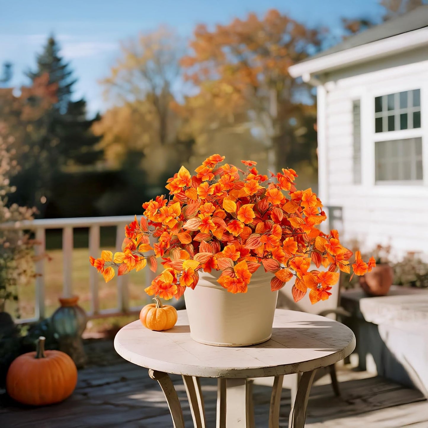 Fake Fall Flowers Artificial for Decoration 2PCS Faux Silk Fall Flowers Plants for Outdoors Outside Planters UV Resistant Looks Real for Front Door Porch Patio Garden Decor